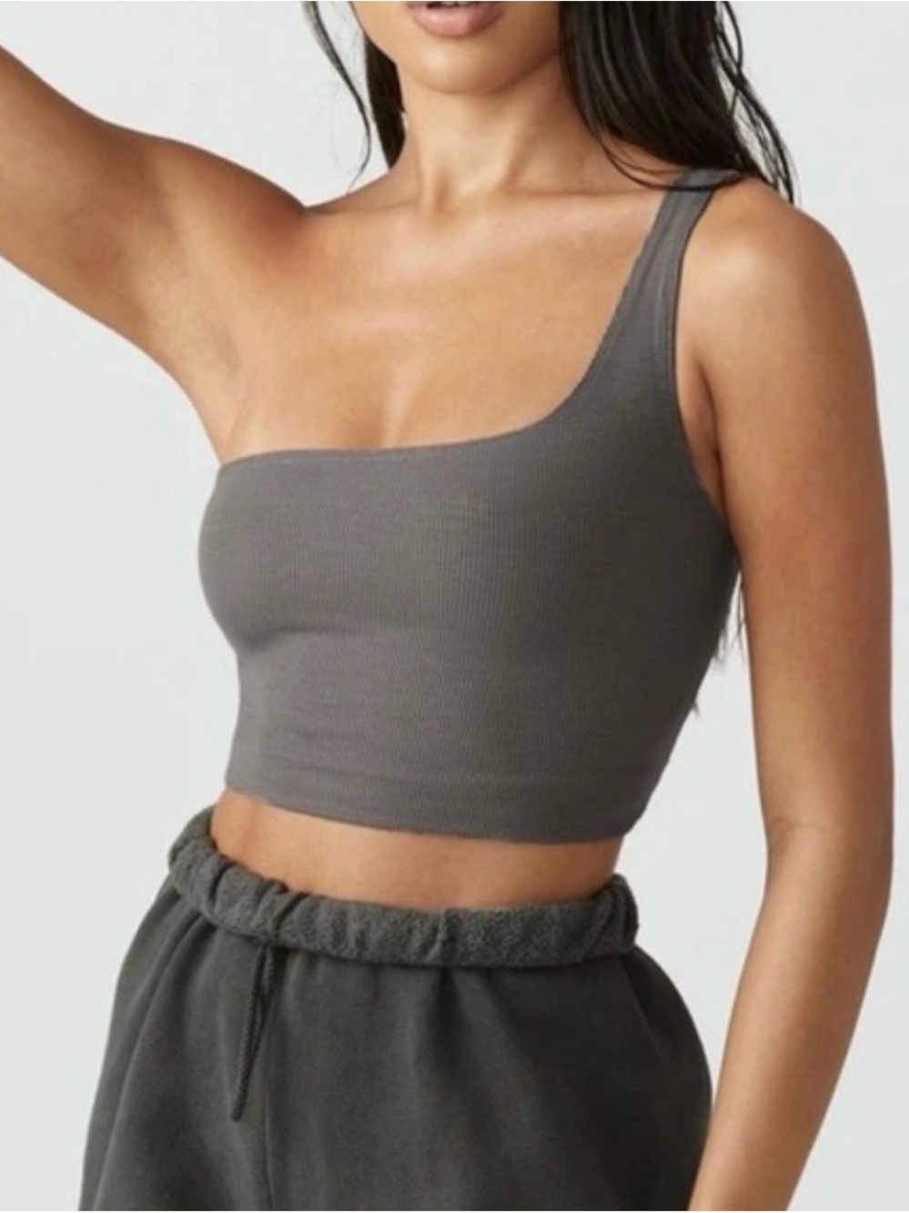 Joah Brown Single Strap Ribbed Crop Tank - Concrete